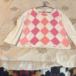 Lilly Pulitzer Pink and Cream Argyle Top